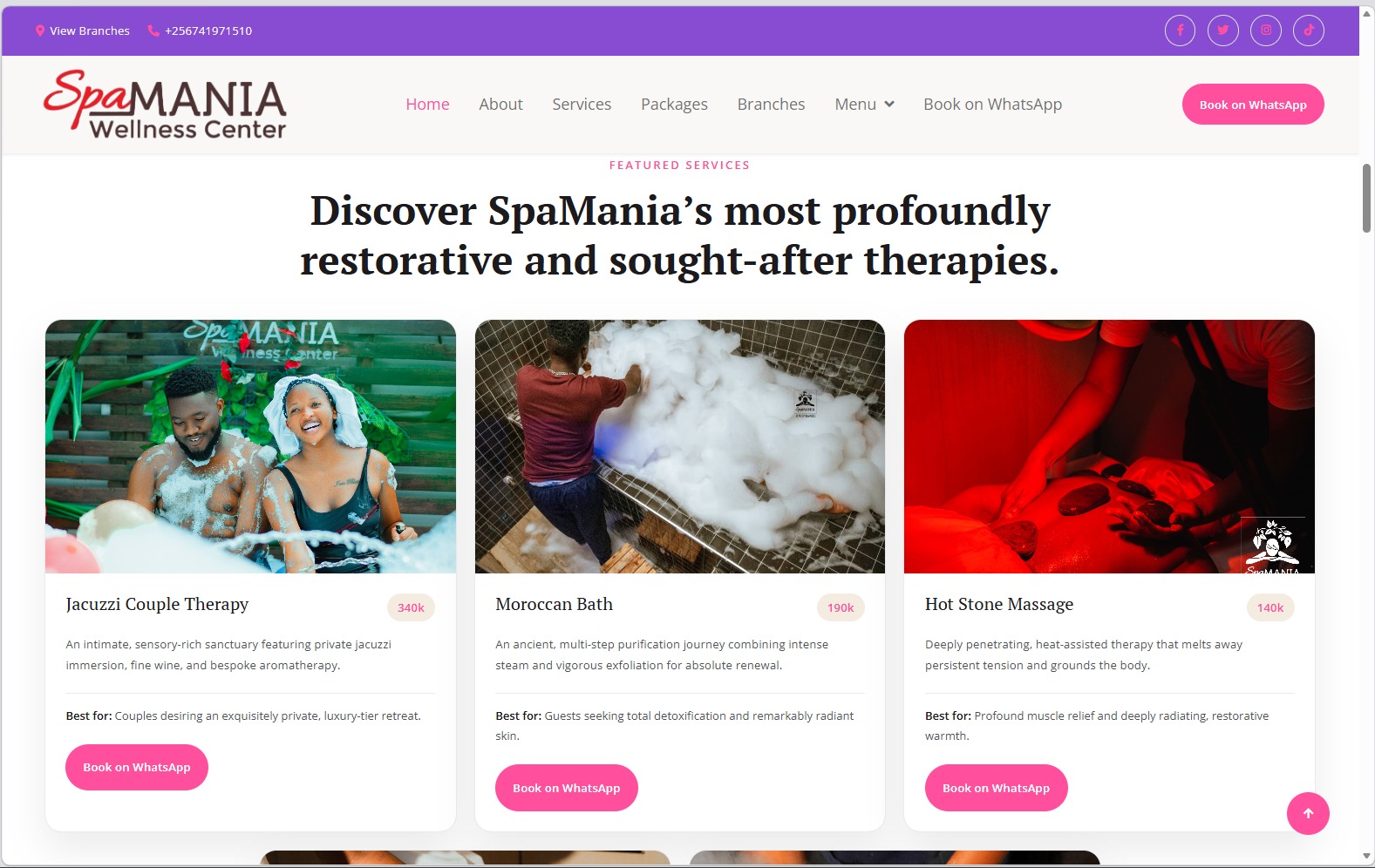 Website redesign for Spamania Wellness Center